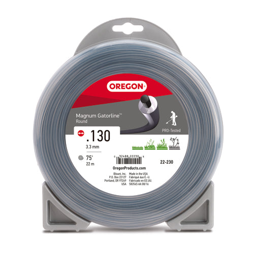 OREGON TRIMMER LINE 22-230 GATORLINE, MAGNUM ROUND .130" 1/2LB DONUT 76'