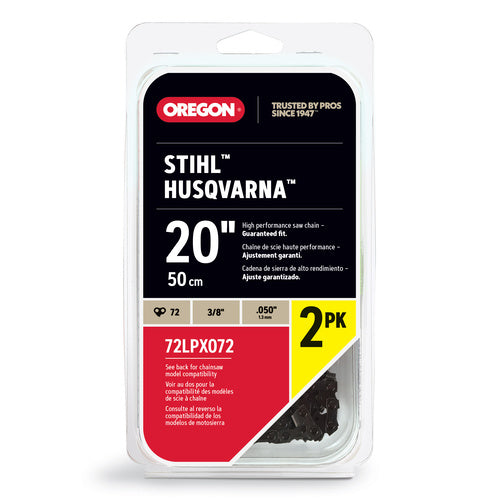 Oregon 72DL 3/8 .050 20" Chainsaw Chain 2 Pack 72LPX072X2 Replaces Stihl 33RS3 72 Husqvarna H46-72