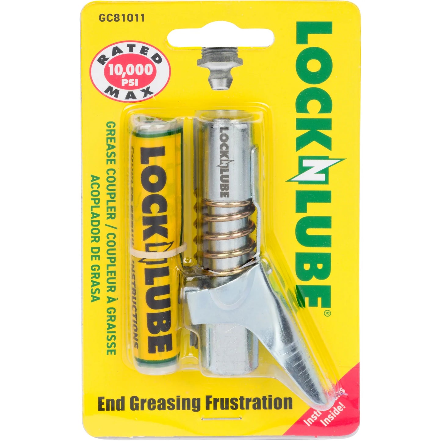 LockNLube GC81011 Grease Gun Coupler With Rebuild Kit Leak-Free Locking Zerk Connector