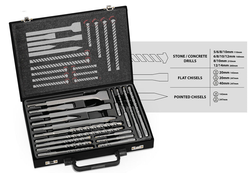TOOLSTORM 17pc Masonry Drill Bit Chisel Kit SDS Plus Adapter Portable Hammer Tool Set