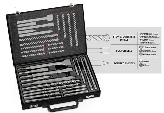 TOOLSTORM 17pc Masonry Drill Bit Chisel Kit SDS Plus Adapter Portable Hammer Tool Set
