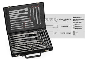 TOOLSTORM 17pc Masonry Drill Bit Chisel Kit SDS Plus Adapter Portable Hammer Tool Set