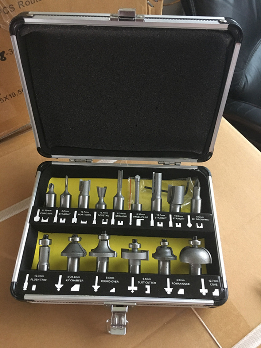 TOOLSTORM 15PC Router Bit Set 1/2" shank Tungsten Carbide with Aluminium case 12.7mm shank