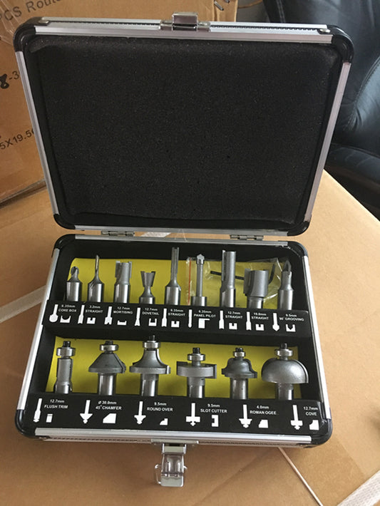 TOOLSTORM 15PC Router Bit Set 1/2" shank Tungsten Carbide with Aluminium case 12.7mm shank